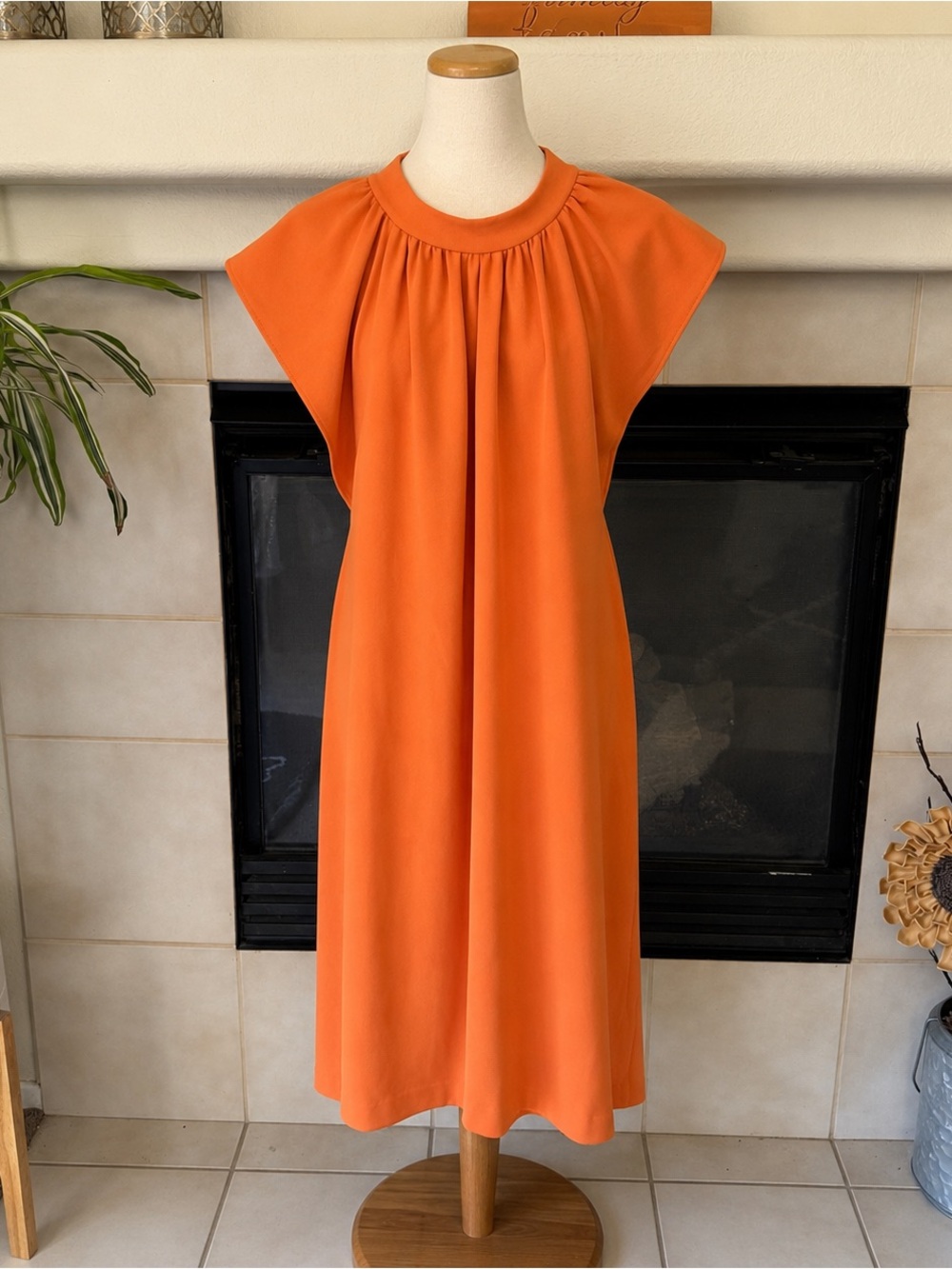 Calvin Klein Bright Orange Cap-Sleeve Midi Dress